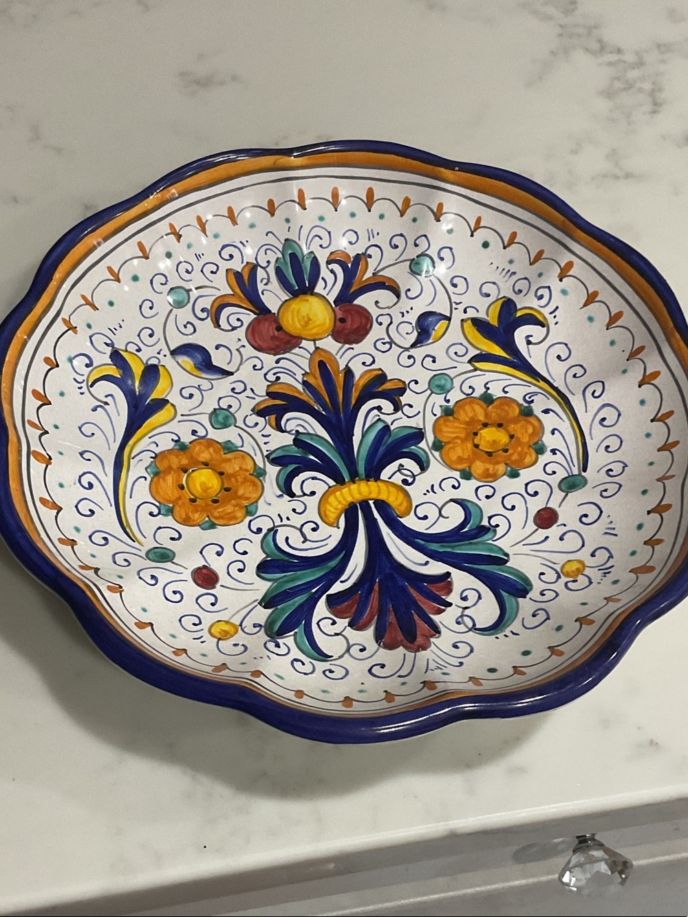 Deruta Ricco Hand-Painted Multicolor Ceramic Serving Platter. Made in Italy